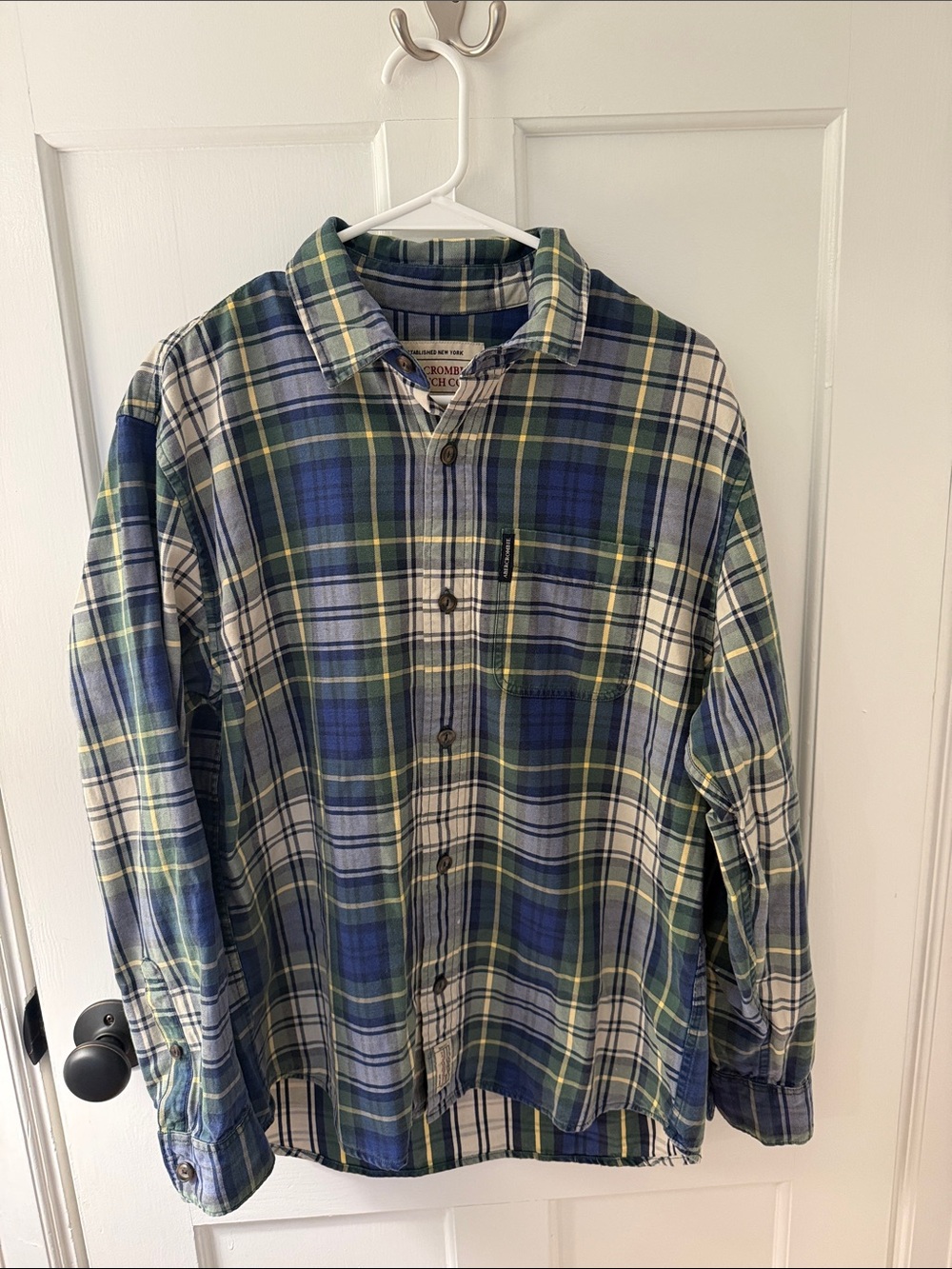 Abercrombie & Fitch Blue, Green & White Plaid Button-Down Shirt